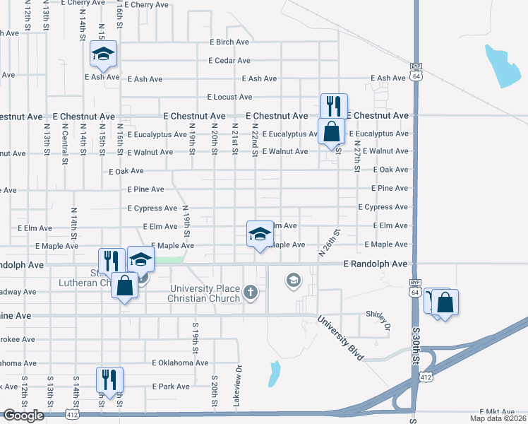 map of restaurants, bars, coffee shops, grocery stores, and more near 417 North 22nd Street in Enid