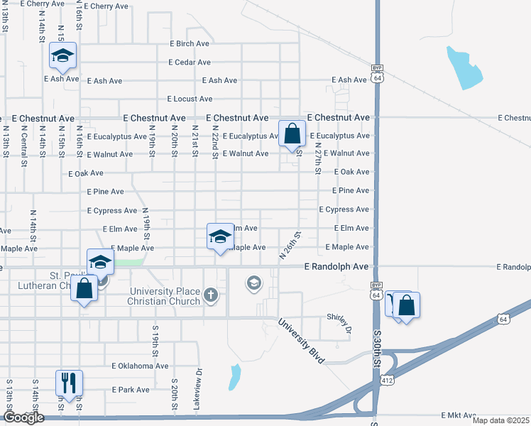 map of restaurants, bars, coffee shops, grocery stores, and more near 2409 East Cypress Avenue in Enid