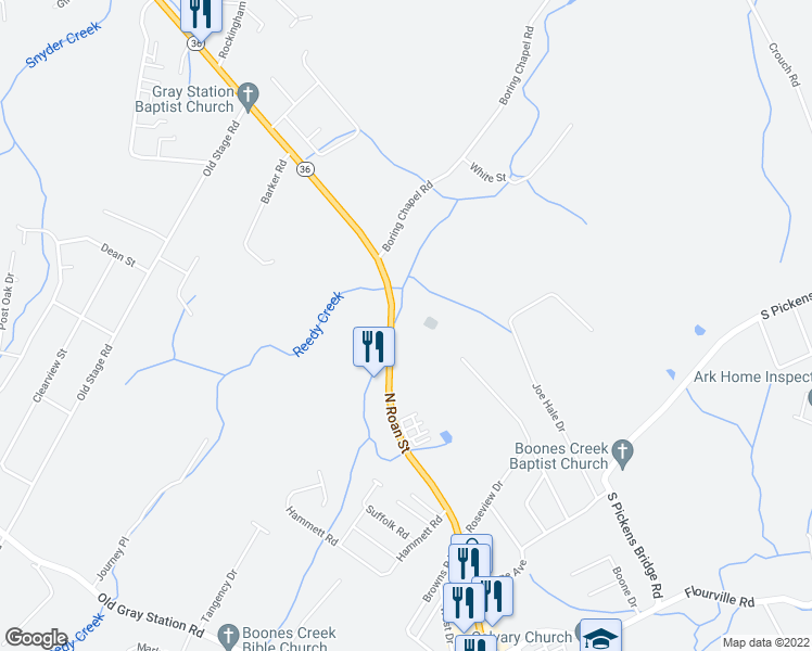 map of restaurants, bars, coffee shops, grocery stores, and more near 4928 North Roan Street in Johnson City