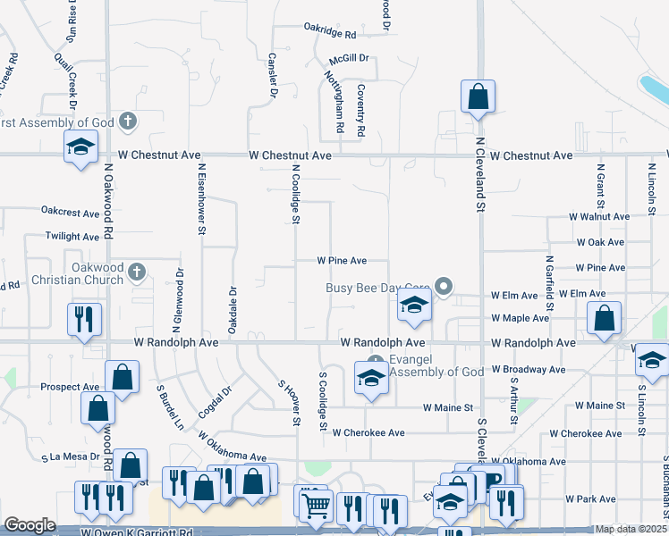 map of restaurants, bars, coffee shops, grocery stores, and more near 406 North Harding Street in Enid