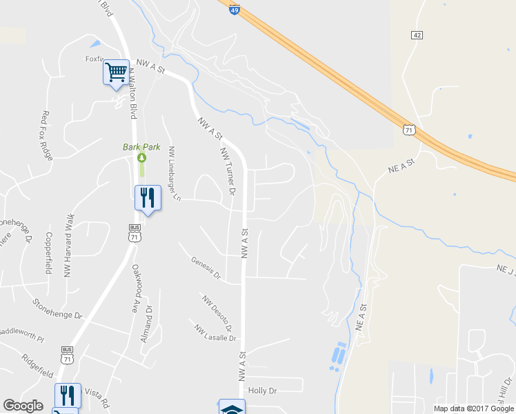 map of restaurants, bars, coffee shops, grocery stores, and more near 2904 Northaven Drive in Bentonville