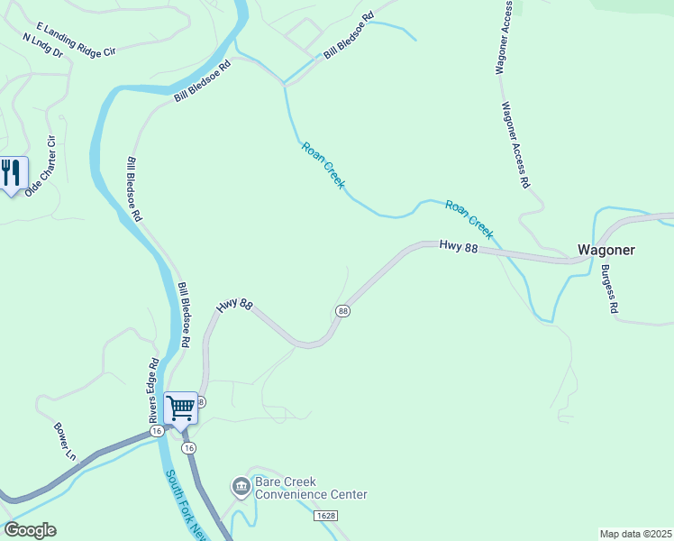 map of restaurants, bars, coffee shops, grocery stores, and more near 889 North Carolina 88 in Jefferson