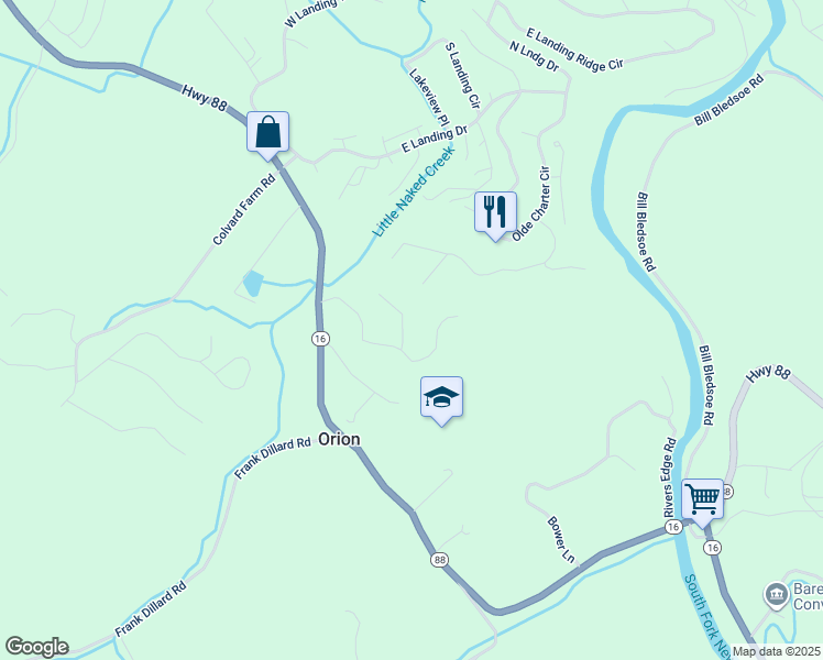 map of restaurants, bars, coffee shops, grocery stores, and more near East Creekside Lane in Jefferson