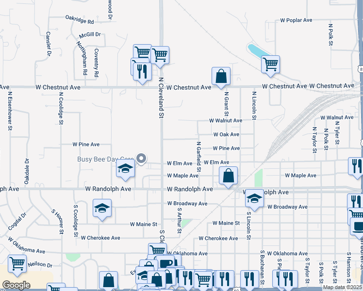 map of restaurants, bars, coffee shops, grocery stores, and more near 2225 Fountain Lake Avenue in Enid