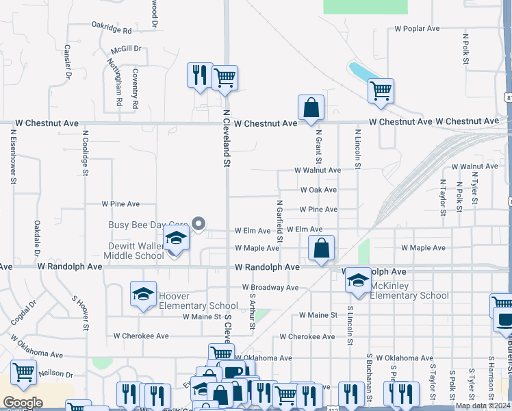 map of restaurants, bars, coffee shops, grocery stores, and more near 2225 Fountain Lake Avenue in Enid
