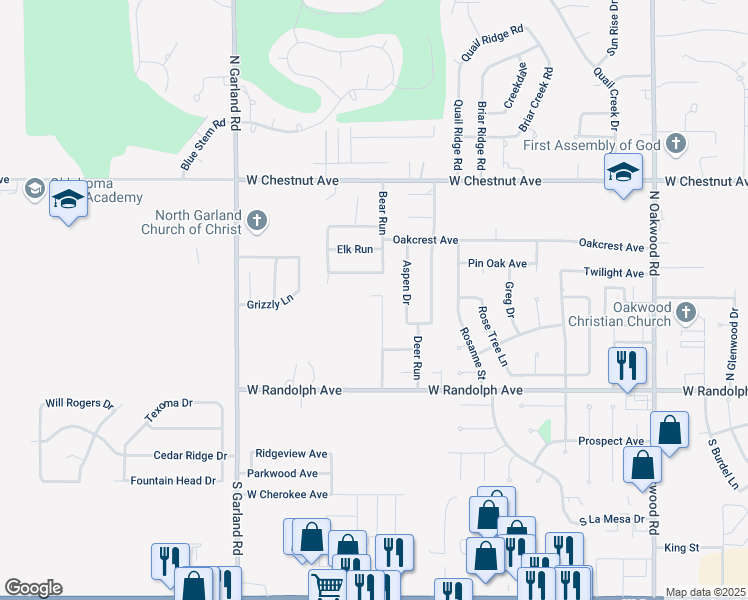 map of restaurants, bars, coffee shops, grocery stores, and more near 402 Wellington Avenue in Enid