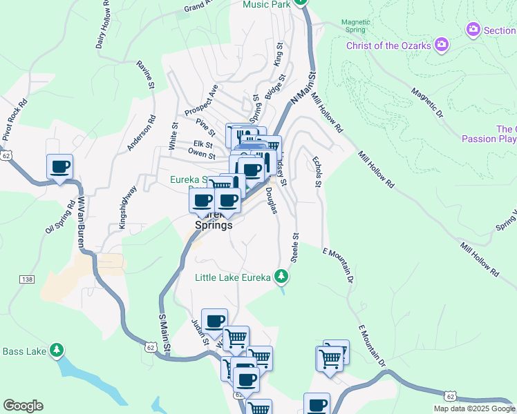 map of restaurants, bars, coffee shops, grocery stores, and more near 3 Armstrong in Eureka Springs