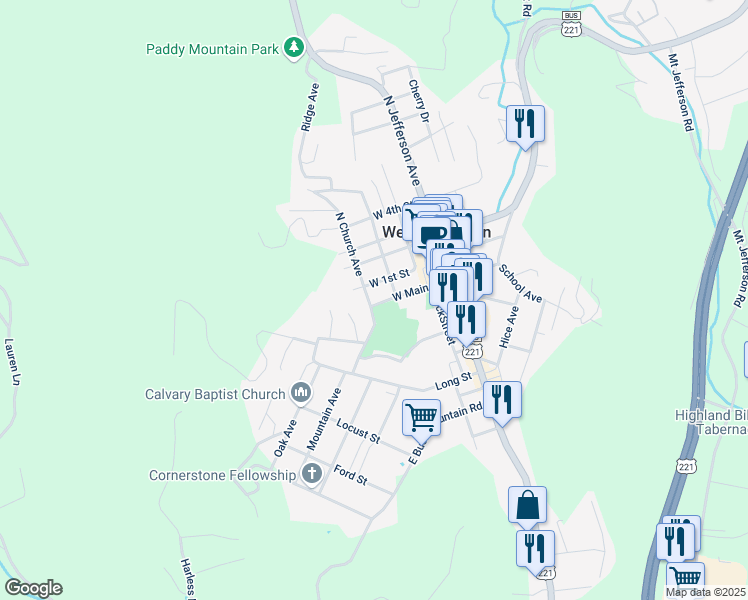 map of restaurants, bars, coffee shops, grocery stores, and more near 3 College Avenue in West Jefferson
