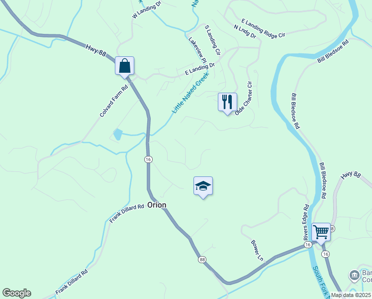 map of restaurants, bars, coffee shops, grocery stores, and more near East Creekside Lane in Jefferson