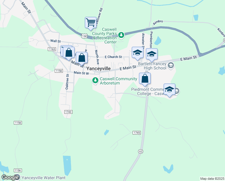 map of restaurants, bars, coffee shops, grocery stores, and more near Dillard School Drive in Yanceyville