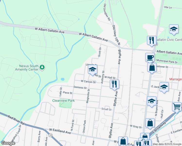 map of restaurants, bars, coffee shops, grocery stores, and more near 516 West Carson Street in Gallatin