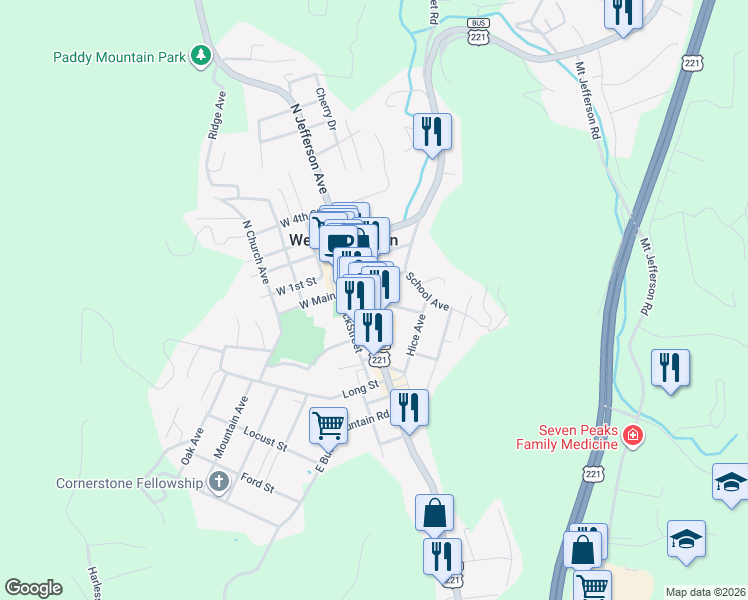 map of restaurants, bars, coffee shops, grocery stores, and more near 18 3rd Avenue in West Jefferson