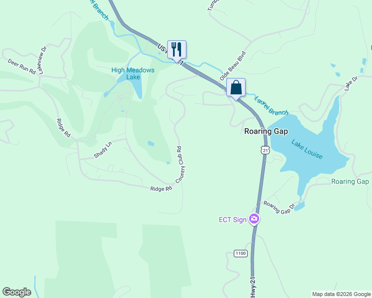 map of restaurants, bars, coffee shops, grocery stores, and more near 529 Country Club Road in Roaring Gap