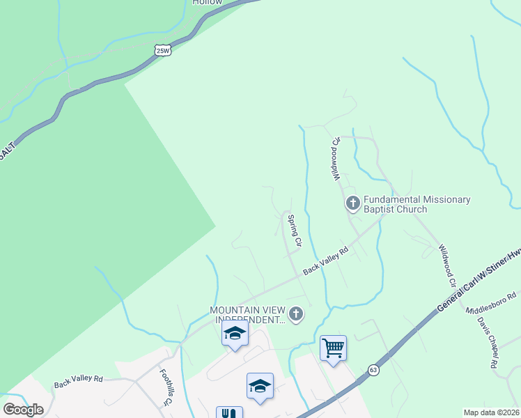 map of restaurants, bars, coffee shops, grocery stores, and more near 125 Woodside Lane in LaFollette