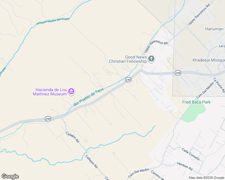 map of restaurants, bars, coffee shops, grocery stores, and more near Lower Ranchitos Road in Taos