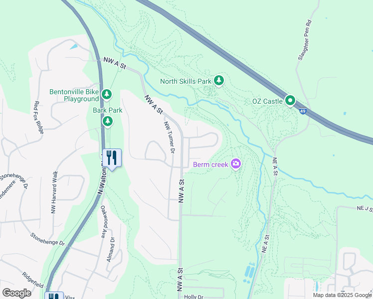 map of restaurants, bars, coffee shops, grocery stores, and more near 2913 Northaven Drive in Bentonville