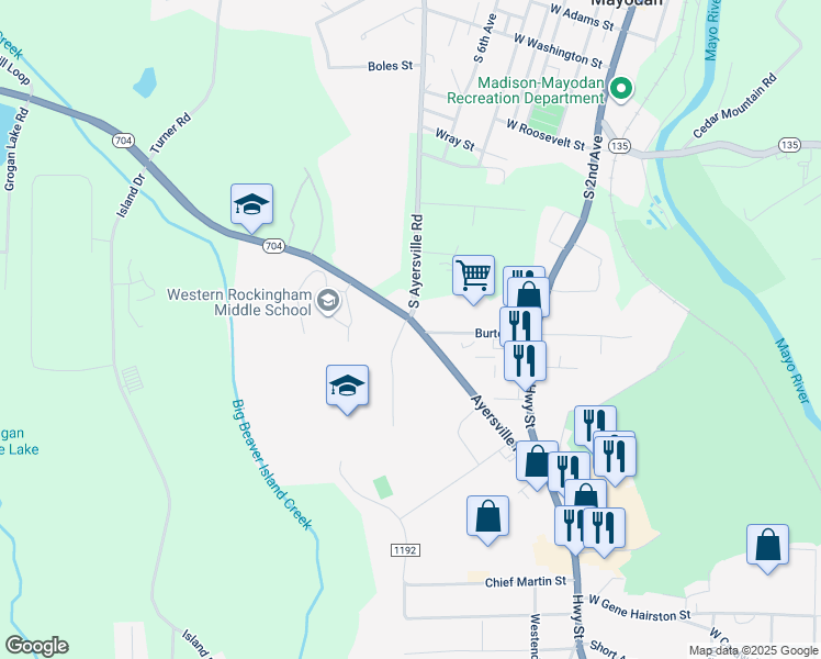 map of restaurants, bars, coffee shops, grocery stores, and more near 803 Ayersville Rd in Madison