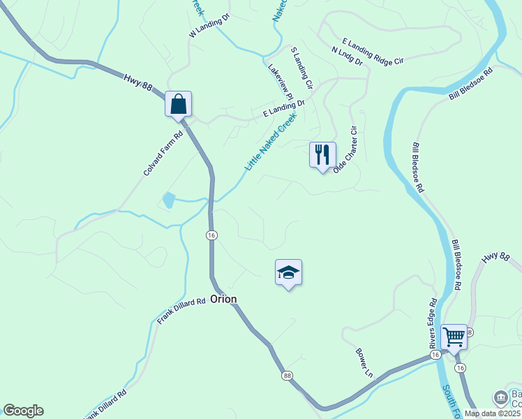 map of restaurants, bars, coffee shops, grocery stores, and more near 220 East Creekside Lane in Jefferson