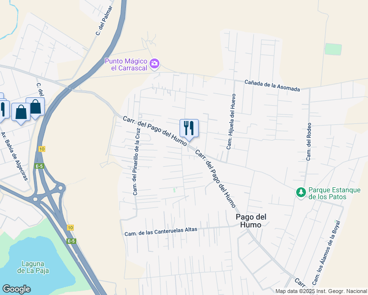 map of restaurants, bars, coffee shops, grocery stores, and more near 16 Callejón Virgen Del Pago Del Humo in Chiclana de la Frontera