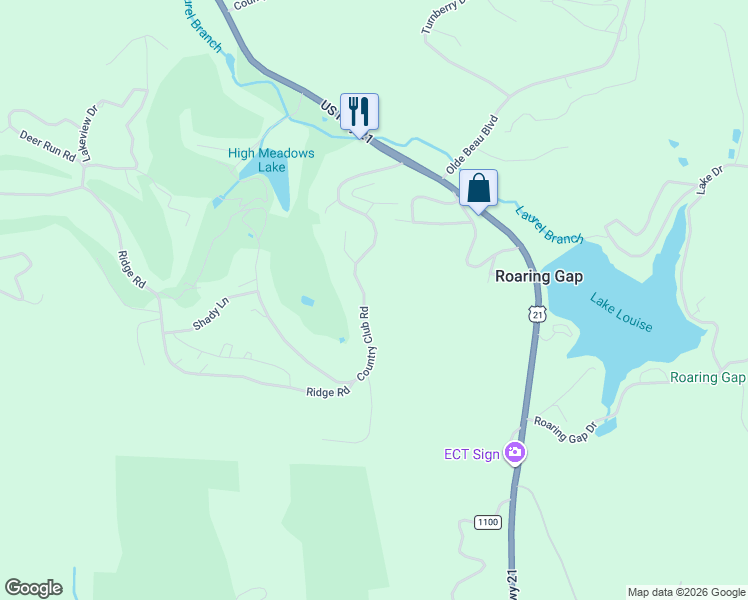 map of restaurants, bars, coffee shops, grocery stores, and more near 529 Country Club Road in Roaring Gap