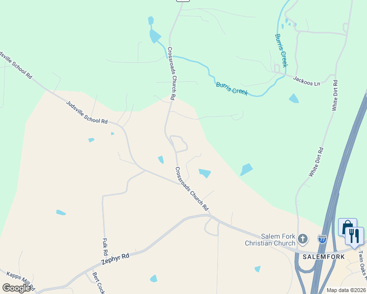 map of restaurants, bars, coffee shops, grocery stores, and more near 288 Crossroads Church Road in Dobson