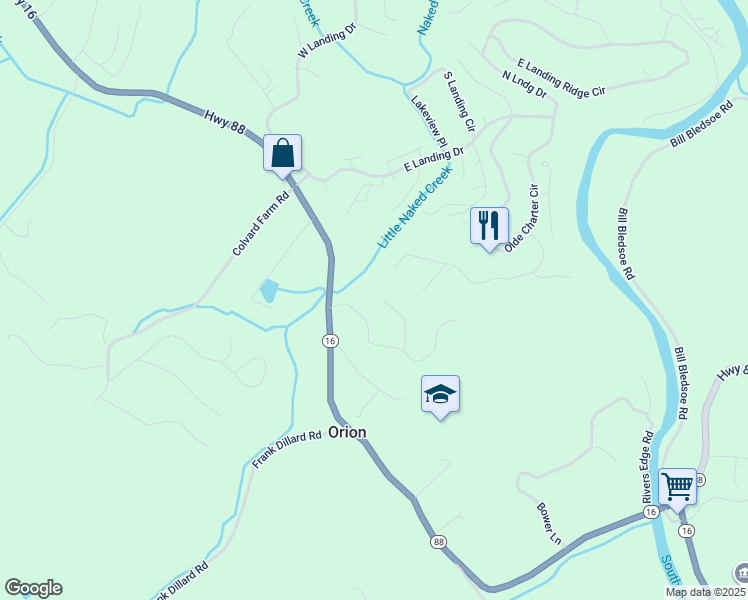 map of restaurants, bars, coffee shops, grocery stores, and more near East Creekside Lane in Jefferson