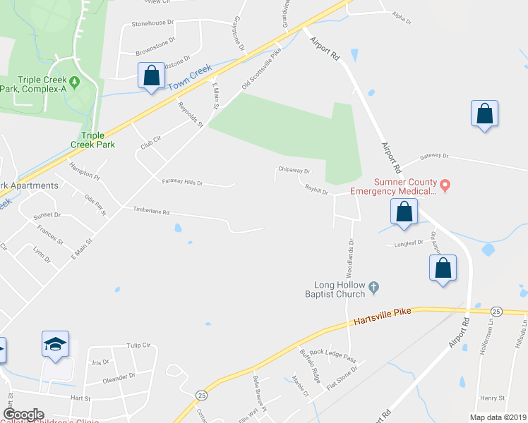 map of restaurants, bars, coffee shops, grocery stores, and more near 233 Timberlane Road in Gallatin