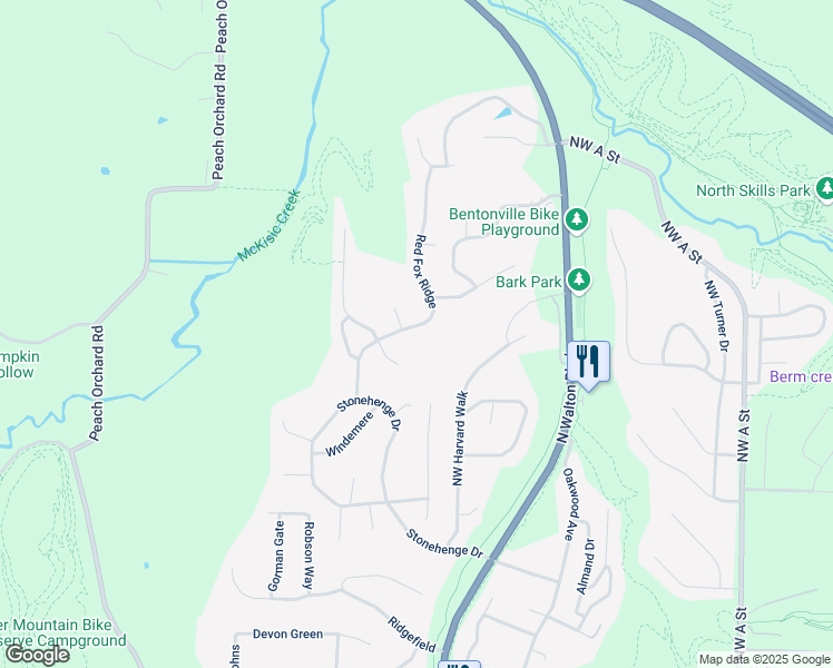 map of restaurants, bars, coffee shops, grocery stores, and more near 2906 Red Fox Ridge in Bentonville