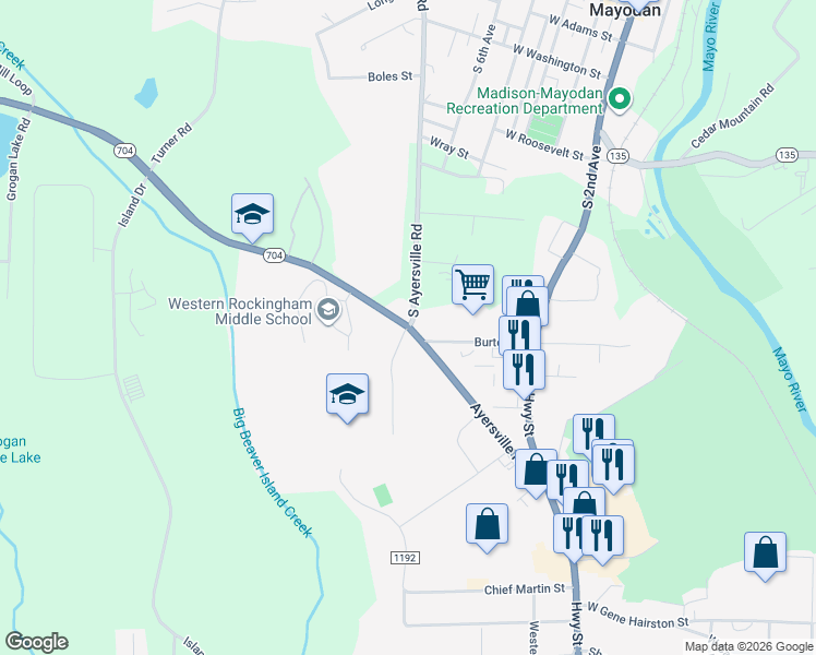 map of restaurants, bars, coffee shops, grocery stores, and more near 803 Ayersville Road in Madison