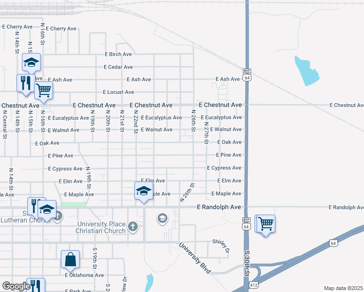 map of restaurants, bars, coffee shops, grocery stores, and more near 2516 East Pine Avenue in Enid