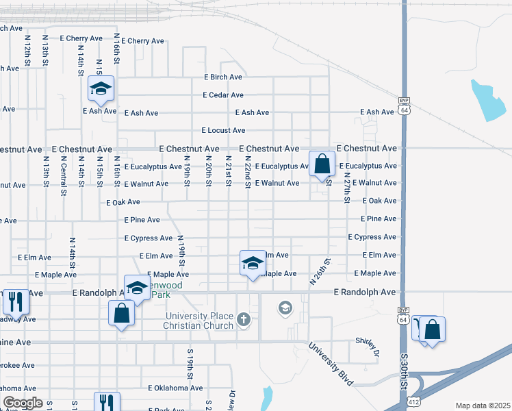 map of restaurants, bars, coffee shops, grocery stores, and more near 2209 East Oak Avenue in Enid