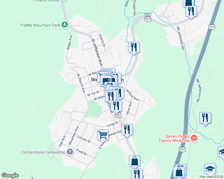 map of restaurants, bars, coffee shops, grocery stores, and more near 18 3rd Avenue in West Jefferson