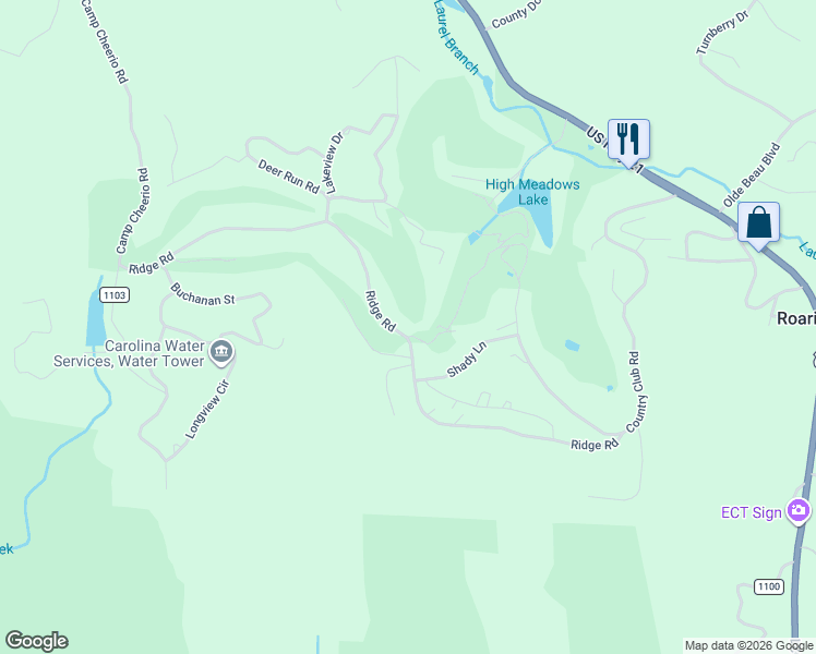 map of restaurants, bars, coffee shops, grocery stores, and more near 596 Ridge Road in Dobson