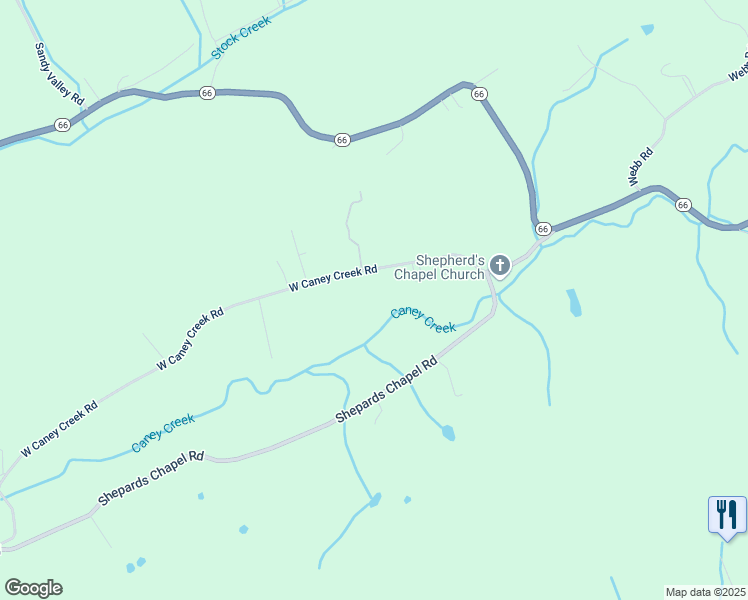 map of restaurants, bars, coffee shops, grocery stores, and more near 157 West Caney Creek Road in Rogersville