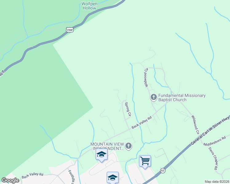 map of restaurants, bars, coffee shops, grocery stores, and more near 125 Woodside Lane in LaFollette