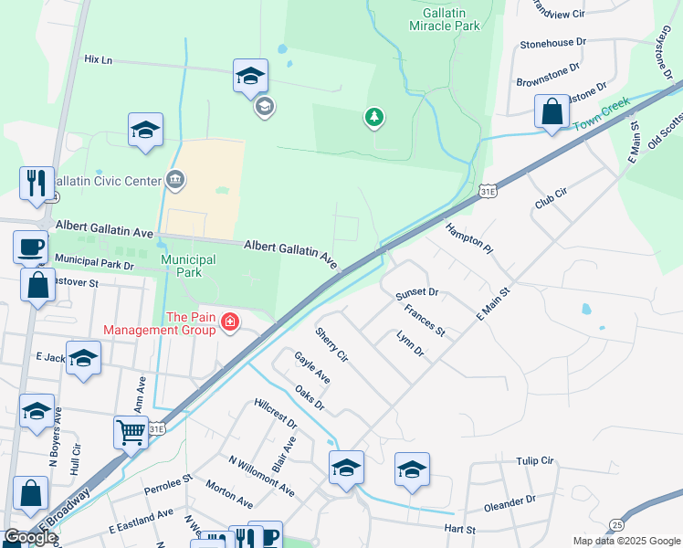 map of restaurants, bars, coffee shops, grocery stores, and more near Gallatin Pike in Gallatin