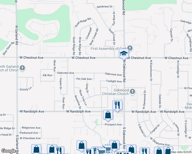 map of restaurants, bars, coffee shops, grocery stores, and more near 605 Florence Street in Enid