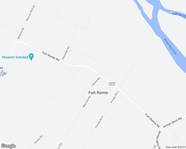 map of restaurants, bars, coffee shops, grocery stores, and more near 35768-35858 Fort Romie Road in Soledad