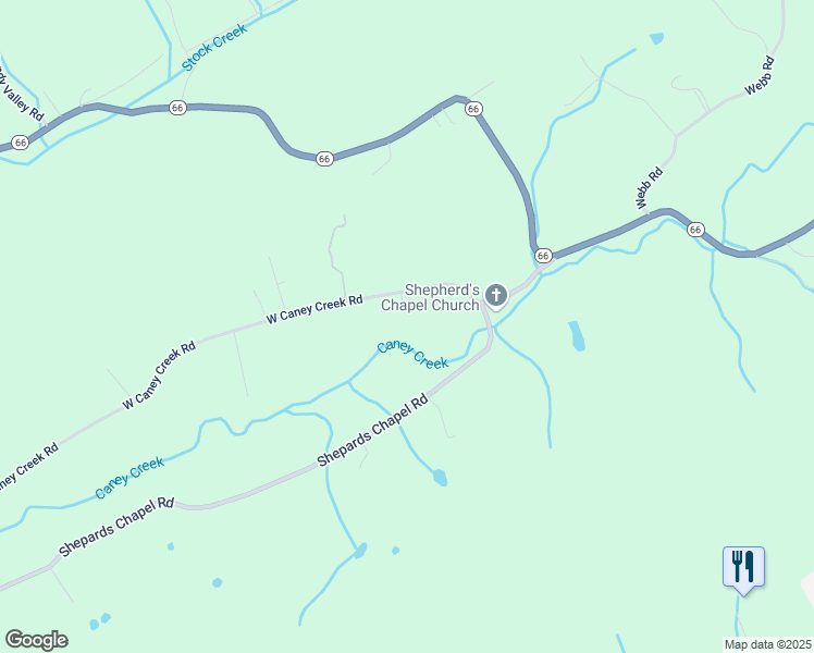map of restaurants, bars, coffee shops, grocery stores, and more near 157 West Caney Creek Road in Rogersville
