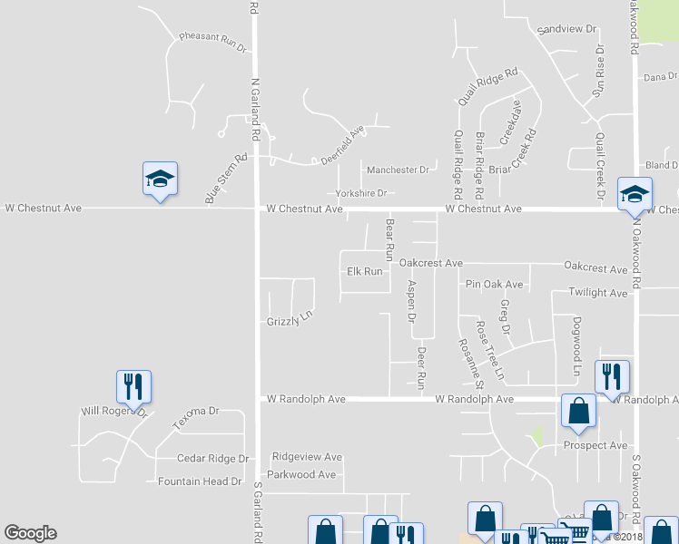map of restaurants, bars, coffee shops, grocery stores, and more near 606 Cougar Lane in Enid