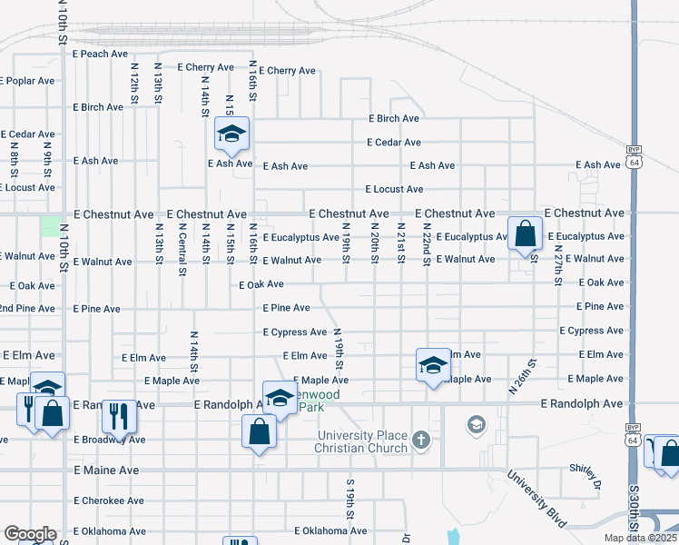 map of restaurants, bars, coffee shops, grocery stores, and more near 1815 East Walnut Avenue in Enid