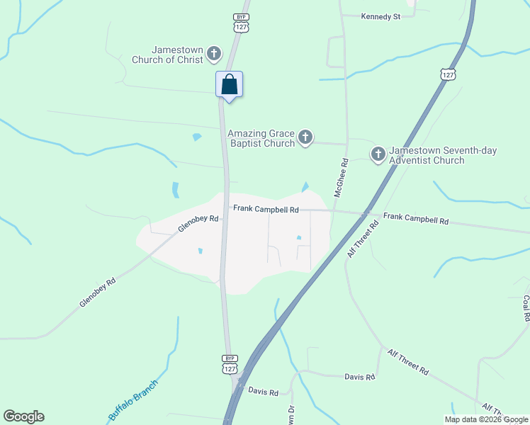 map of restaurants, bars, coffee shops, grocery stores, and more near 1103 Frank Campbell Road in Jamestown
