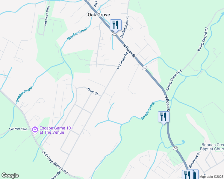 map of restaurants, bars, coffee shops, grocery stores, and more near 236 Old Stage Road in Johnson City