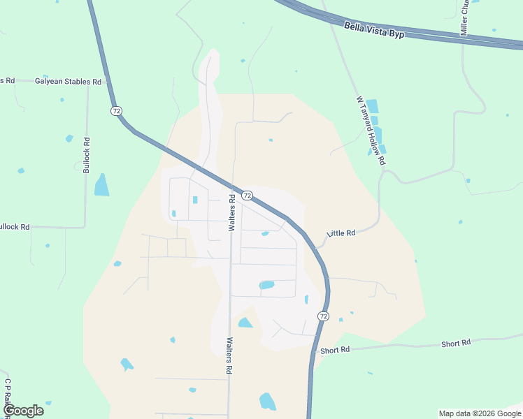 map of restaurants, bars, coffee shops, grocery stores, and more near 11990 Arkansas 72 in Bentonville