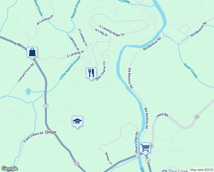 map of restaurants, bars, coffee shops, grocery stores, and more near 205 Charter Ridge in Jefferson