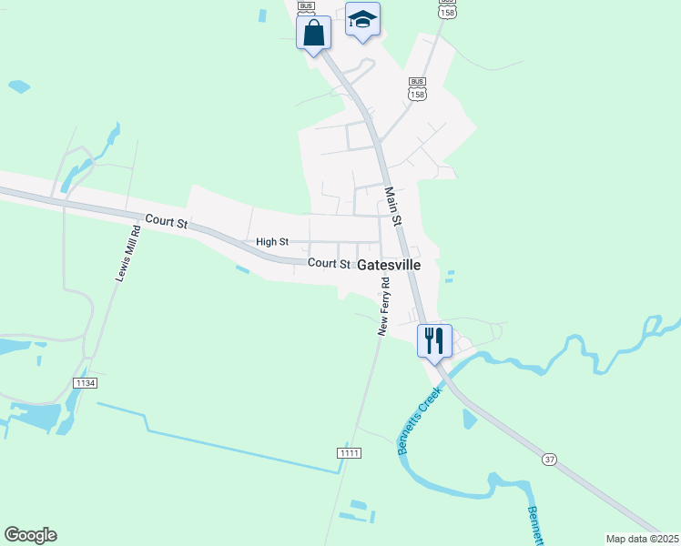 map of restaurants, bars, coffee shops, grocery stores, and more near 304 Court Street in Gatesville