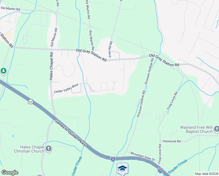 map of restaurants, bars, coffee shops, grocery stores, and more near 314 Cedar Valley Boulevard in Gray