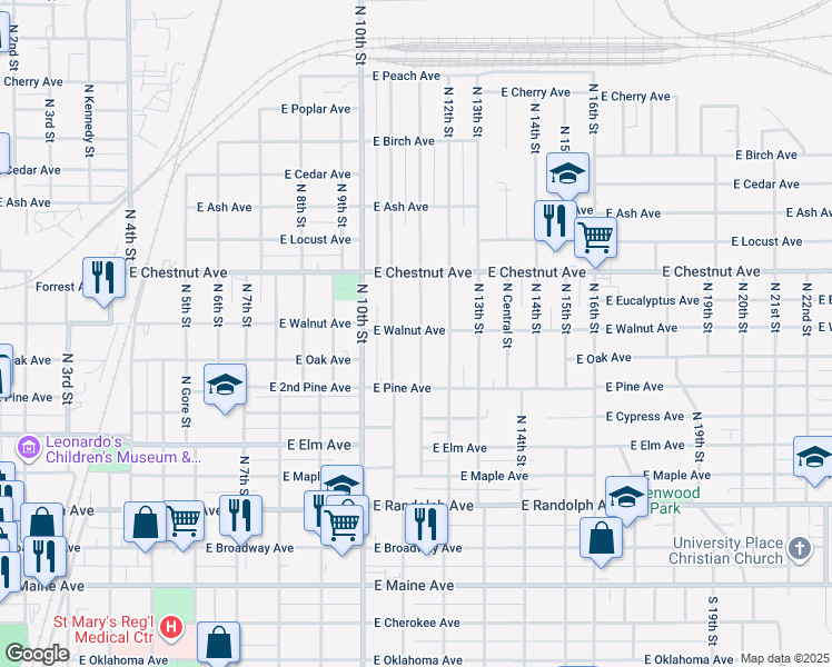 map of restaurants, bars, coffee shops, grocery stores, and more near 650 North Davis Street in Enid