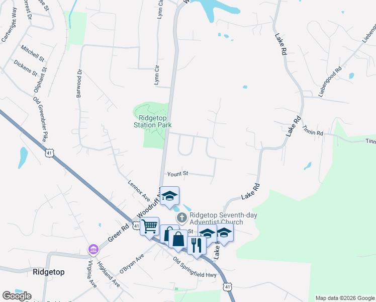 map of restaurants, bars, coffee shops, grocery stores, and more near 2038 Rebekah Drive in Greenbrier