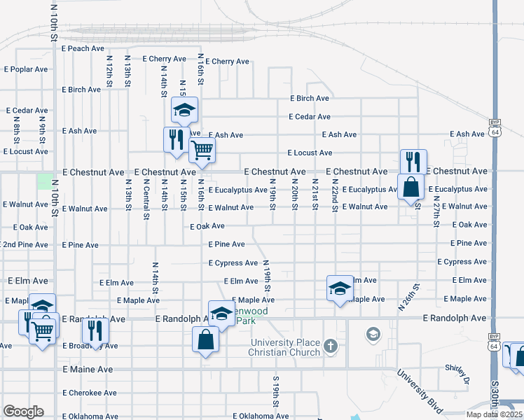 map of restaurants, bars, coffee shops, grocery stores, and more near 1815 East Walnut Avenue in Enid